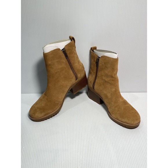 NIB SOREL Cate Waterproof Suede Block Heel Bootie/Side Zip Size 7.5 Camel Brown - Picture 2 of 8
